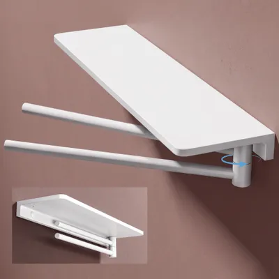 Produktbild von doporro Handtuchhalter Wand mit Ablage, Badezimmer Organizer zum Bohren, 180° schwenkbarer Handtuchstange 2-armig,Badezimmerregal,Weiß Reglo-19