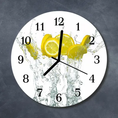 Produktbild von Glasuhr Wanduhr Küchenuhr Echt-Glas 30fi cm Zitronen Wasser gelb