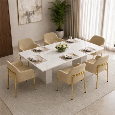 Image de Ensemble de 6 chaises de salle à manger Flieks, avec accoudoirs, réglables en hauteur, fauteuils rembourrés pour salle à manger, cuisine, dimensions 61x59x78,5 cm, couleur marron