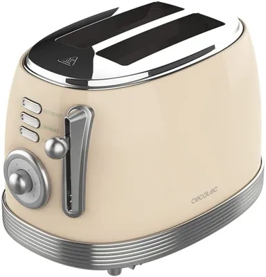 Produktbild von Cecotec Vintage 800, 2 Scheibe(n), Beige, Chrom, Edelstahl, Tasten, Niveau, Drehregler, 850 W, 220 - 240 V