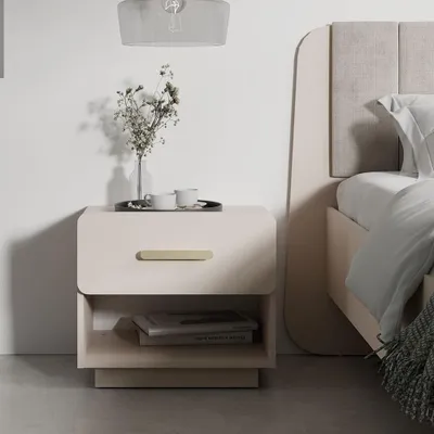 Produktbild von Schlafzimmer Nachttisch 2er Set mit je 53 cm Breite in Beige, je 1 Schublade & 1 offenes Fach - LOUSADA-166