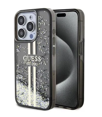 Zdjęcie produktu dla Etui Guess Liquid Glitter Gold Stripes do iPhone 15 Pro czarny