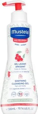A bottle of Mustela Bébé Soothing Cleansing Gel.