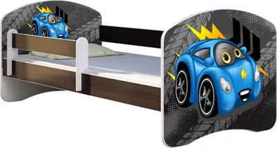 Produktbild von ACMA Jugendbett Kinderbett Junior-Bett Komplett-Set mit Matratze Lattenrost und Rausfallschutz Wenge 04 Rote Auto 160x80