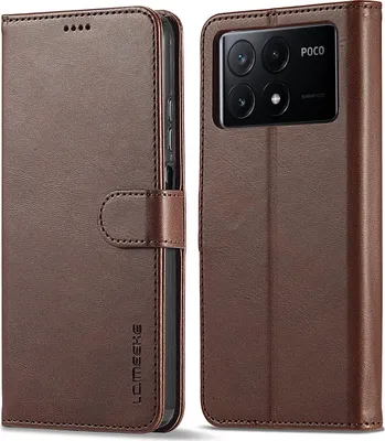 Image de Etui pour Xiaomi Poco X6 Pro étui en cuir avec fermeture magnétique et support, étui de protection marron