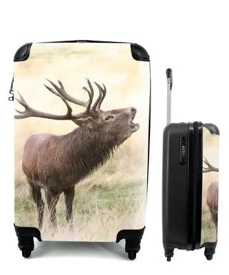 Obrázok produktu pre Kufrík Ručná batožina na kolieskach Malý cestovný kufor so 4 kolieskami Jeleň - parohy - tráva - Veľkosť kabíny < 55x40x23 cm & 55x40x20 cm - Foto