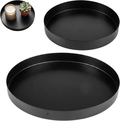 Image de Plateau décoratif rond, noir, de diamètre 15 cm et 20 cm, idéal pour les bijoux