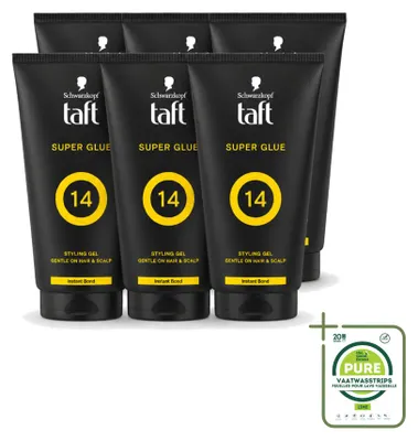 Immagine prodotto di 6 confezioni di gel fissante Taft Men Power, super adesivo, 14 - Tenuta estrema - 150 ml - Confezione grande - 6 pezzi