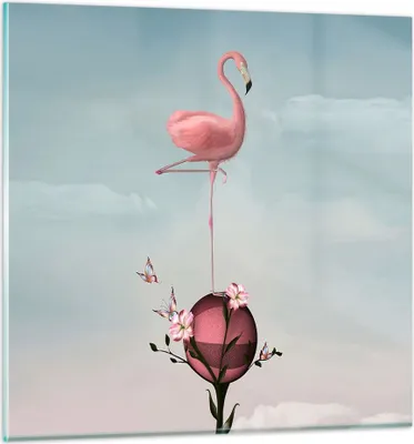 Produktbild von Bilder auf glas - Flamingo Blume Grafik Illustration - 70x70cm - Glasbilder - Wandbilder - Kunstdruck - zum Aufhängen bereit - Wanddekoration aus Glas - Glas Bilder - Wandbild auf Glas - GAC70x70-3187