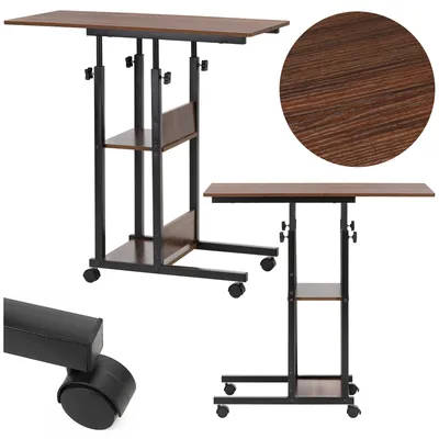 Productafbeelding van Bureau – Werkbureau – Computer Bureau – Bureautafel – Op Wielen – Verstelbaar - 73-85 X 40 X 80 CM – 20 Kg - Donkerbruin - Metaal - Hout