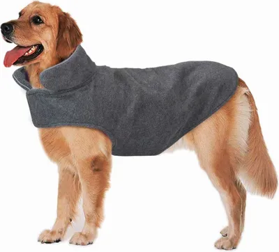 Produktbild von Hundemantel Winter Große Hunde Weste Warm Winddicht Hundejacke Fleece Haustier Bekleidung Bademantel Klettverschluss Bauchschutz Reflektierend Regenmantel Winterjacken Leine Loch, Grau, 3XL Rückenlänge 59cm, Brust 82-100cm
