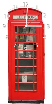 Produktbild von Wallario Design Wanduhr bedruckt, Größe 30 x 60 cm, Motiv: London Rote Telefonzelle