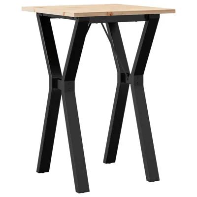 A product shot of a table with a wooden top and black metal legs.