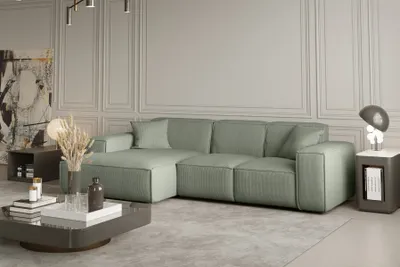 Produktbild von Ecksofa Designersofa CELES in Stoff Scala Olivgrün Ottomane Links