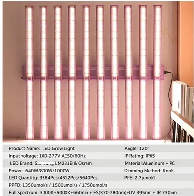 Image de Lampe de croissance - 800 W - Spectre complet - Lumière LED pour plantes - IR et UV - Pour serre et culture hydroponique