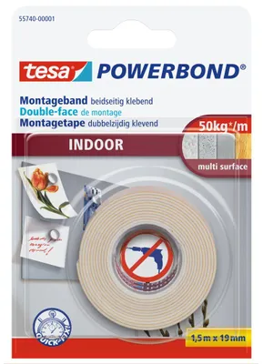 Produktbild von tesa POWERBAND INDOOR, Montageband beidseitig klebend, 1,5 m x 19 mm