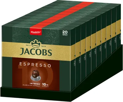 A display box of Jacobs Espresso Intenso coffee capsules.