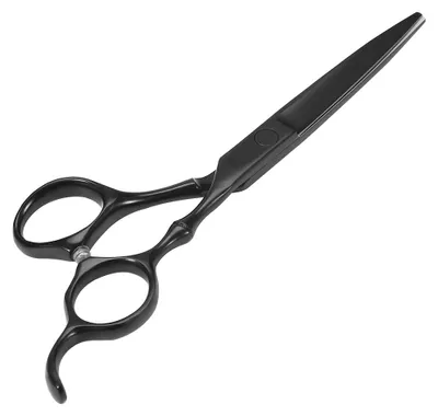 Obrázok produktu pre 17,5 cm Profesionálne nožnice na strihanie a tenšenie vlasov, určené pre kadernícke salóny, čierne, s plochými čeľušťami