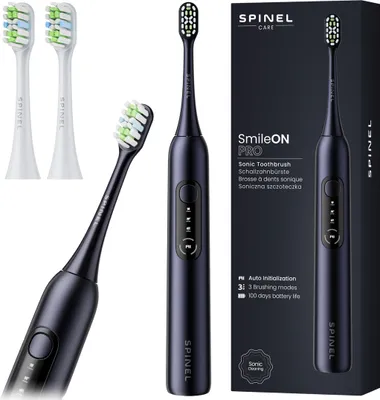 Produktbild von Spinel Care Schallzahnbürste SmileON PRO Schwarz mit 2 Aufsteckbürsten Weiß