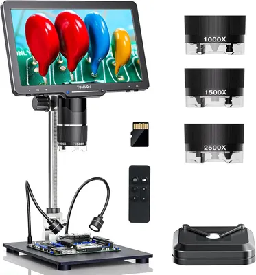 Immagine prodotto di Microscopio digitale - Microscopio video - Ingrandimento da 1500 a 3000 volte - Risoluzione 2K - HDMI - Schermo IPS da 25,7 cm - Batteria ricaricabile tramite USB