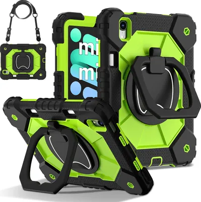 Image de Etui pour iPad mini 2024/iPad mini 2021 étui de protection durable et portable avec support, dragonne et bandoulière noir vert