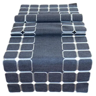 Produktbild von Tischwäsche mit Stickerei Quadrate modern 40 x 140 cm - dunkelgrau