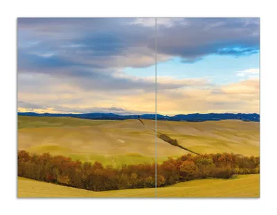 Produktbild von Wallario Herdabdeckplatte aus Glas, Größe 70 x 52 cm 2-teilig, Motiv Herbst in der Toskana