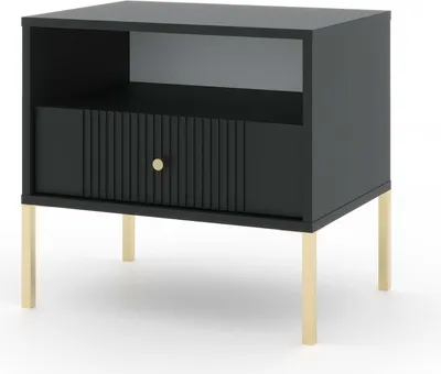 Produktbild von FURNLUX Nachttisch Iseo Schwarz Und Gold 54cm / Hauptfarbe: Schwarz / Abmessungen: 54 x 50 x 39 cm