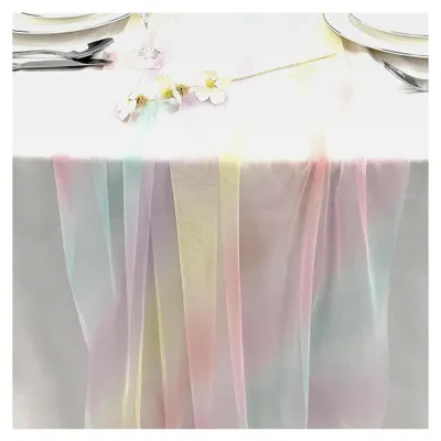 Produktbild von Tischläufer Gaze 75 x 275 cm, Tüll Tischläufer Bunt für Geburtstagsfeiern, Regenbogen Deko für Boho Hochzeiten und Partys, Innen und Außen