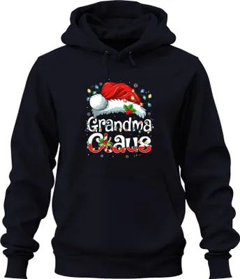 Produktbild von Grandma Claus Weihnachten Oma Geschenk Lichterkette Zuckerstange Uni Hoodie Kapuzenpullover, Navy, XXL