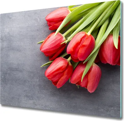 Produktbild von Glas Herdabdeckplatte 60x52 cm Spritzschutz Glasabdeckplatte Schneidebrett Rote Tulpen