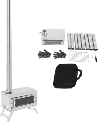 Produktbild von Zeltkocher, Tragbarer Ofen, Camping Edelstahl Campingkocher Mit 8 Schornsteinrohre, Outdoor Zelt Ofen, Campingzubehör, für Camping, Picknicks und Veranstaltungen im Freien