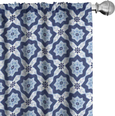 Produktbild von ABAKUHAUS Blau Vorhänge, Gardinen, Traditionelles Portugiesisches Azulejo Fliesen Weinlese Kunst Blumenmosaik Muster, 2 Stück 75 x 175 cm, Dunkelblau