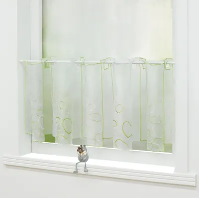 Produktbild von Joyswahl Scheibengardine Voile Bistrogardine mit Stickerei Küche Gardinen Kurz Vorhang Transparent Tunnelzug Grün HxB 60x144 cm