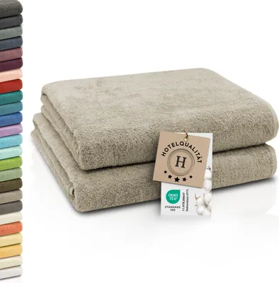 Produktbild von 2er Set Badetücher, 100% Baumwolle, 100x150 cm, 420g/qm, hellbraun (cappuccion)