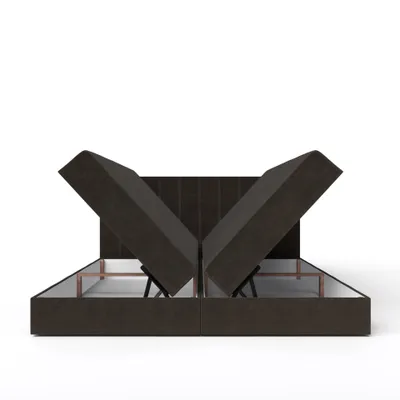 Image de QLA Meubles Lit Boxspring Bergamo 200x200 avec 2 caissons de lit, lit double avec matelas et topper, lit rembourré, lit. Couleur marron
