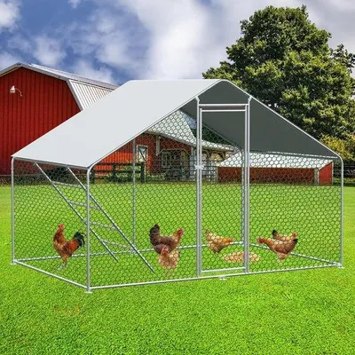 Productafbeelding van Kippenhok met Ren - Buitenverblijf Dieren - Veilige Uitloop - Robuust Metaal - 3x2x2 Meter - Zilver