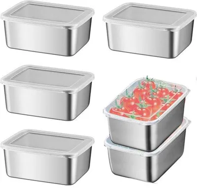 Obrázok produktu pre Nerezové snackboxy RVS – malé kovové nádoby s viečkami – 6 ks