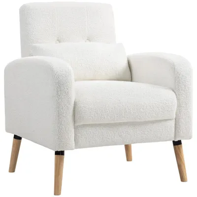 Produktbild von Fortuna Lai Loungesessel Sessel mit Lendenkissen, Gepolstert Polstersessel mit Holzbeine, Fleece-Stoff, Relaxsessel Einzelsessel für Wohnzimmer, Schlafzimmer, Weiß
