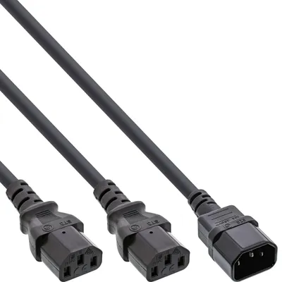 Produktbild von InLine Netz-Y-Kabel, Kaltgeräte, 1x IEC-C14 auf 2x IEC-C13, 5m, 5 m, C14-Koppler, 2 x C13-Koppler