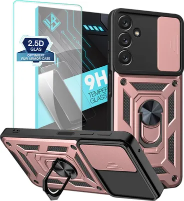 Produktbild von Armor Handyhülle für Samsung Galaxy A14 / A14 5G mit 9H Displayglas Displayschutz Kameraschutz Handy Panzer Case Cover Schutzhülle Outdoor Farbe: Rosegold