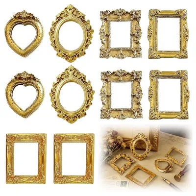 Mini-Fotorahmen Gold Barock, 10 Stück, 3,5–6,9 cm, DIY