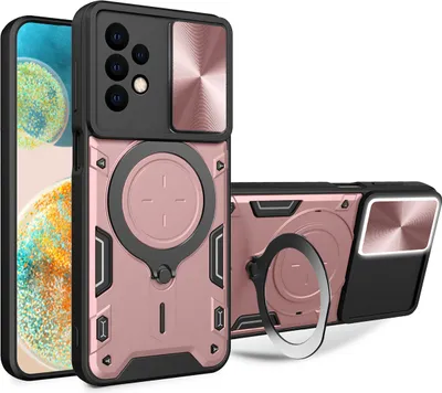 Produktbild von Handyhülle für Samsung Galaxy A13 4G Dual-Layer Stoßfest Rüstung Hülle mit Dia Kameraschutz und Kreisförmig Ring Ständer Roségold