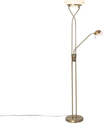 Produktbild von Qazqa led Modern Deckenfluter mit Lesearm, Stehleuchte, Stehlampe - Empoli - Bronze, inkl. 30W integrierter LED, 2000K - 3000K, dimmbar, 2-flammig, 180cm, Ideal als Bürolampe und Schlafzimmerlampe