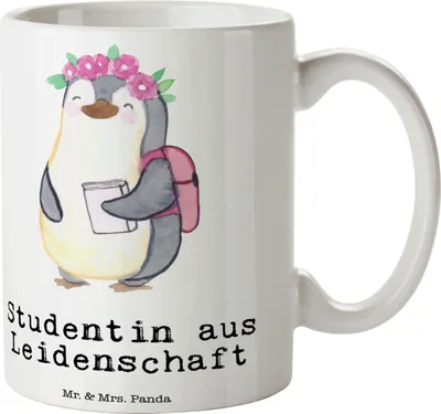 Produktbild von Mr. & Mrs. Panda Keramiktasse Studentin Leidenschaft - Weiß - Geschenk, Kaffeebecher, Tasse, Kaffeetasse, Becher, mit Motiv