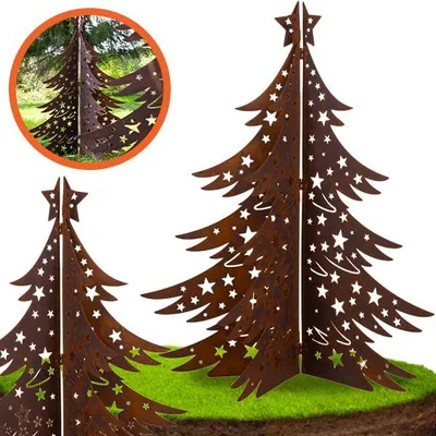 Image de sapin de Noël 3D en acier avec rouille noble H140 cm - Décoration de Noël en métal pliable, rouille