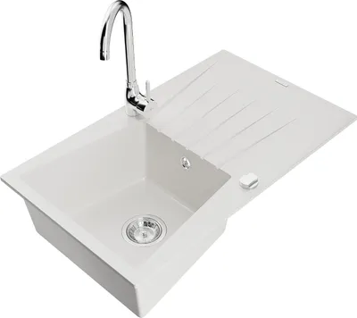 Image de Mexen Cesar évier en granit 1 bac avec égouttoir et mitigeur Telma, blanc - 6514-20-670200-00