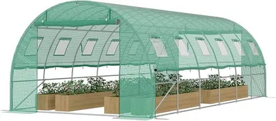 Imagen del producto de Invernadero tipo túnel de plástico, 3 x 6 x 2 metros, estructura de acero galvanizado, invernadero de plástico con ventanas y puertas con cremallera, invernadero de jardín para verduras y plantas, color verde