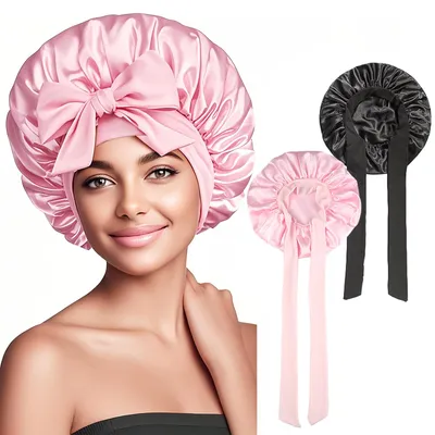 Produktbild von 2 Stück Schlafmütze Seidenhaube zum Schlafen Satin Haarhaube Bonnet für Damen Mädchen Schlafkappe