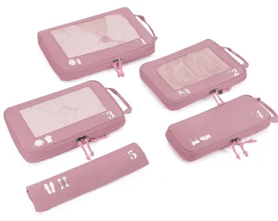 Image de Lot de 5 sacs de rangement compressibles pour organiser vos bagages en voyage - Inclut un sac à chaussures